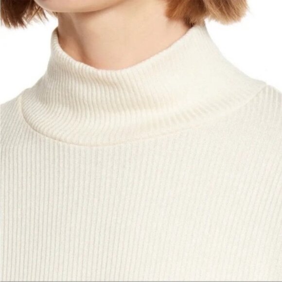 Madewell Offwhite Cream Mock Neck Bubble Sleeve Ribbed Sweater Top size S - Picture 6 of 16